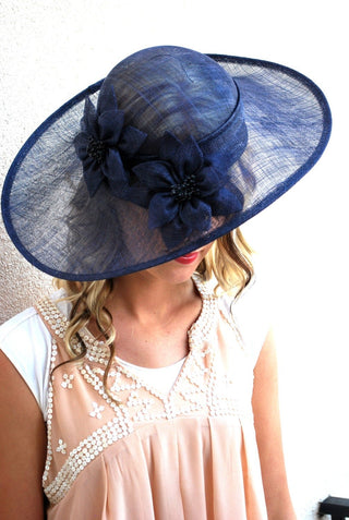 Navy Sinamay Derby Hat - The Hat Hive