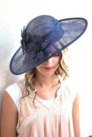 Navy Sinamay Derby Hat - The Hat Hive