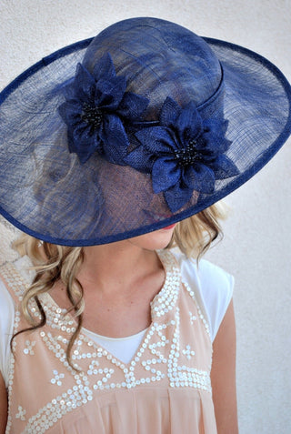 Navy Sinamay Derby Hat - The Hat Hive