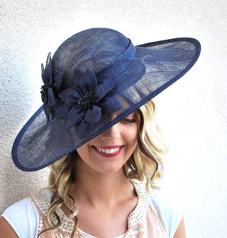 Navy Sinamay Derby Hat - The Hat Hive