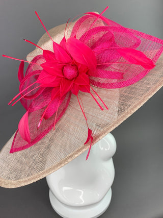 Nude and Fuchsia Derby Hat, Adjustable from 22.5 and smaller, Church hat, Tea Party Hat, Fashion Hat, Kentucky Derby Hat, Fancy Hat - The Hat Hive