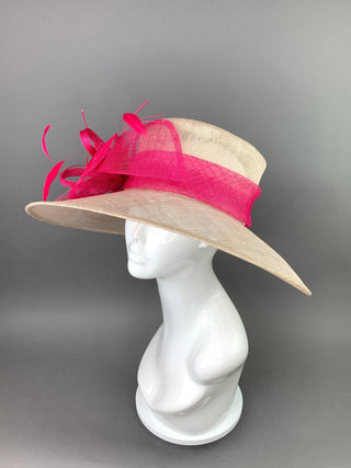 Nude and Fuchsia Derby Hat, Adjustable from 22.5 and smaller, Church hat, Tea Party Hat, Fashion Hat, Kentucky Derby Hat, Fancy Hat - The Hat Hive