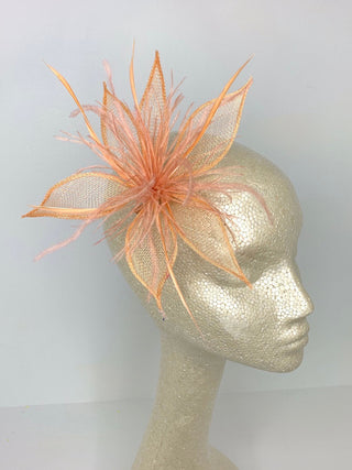 Peach Blush Fascinator, Tea Party Hat, Bridal wedding hat, Derby Hat, Formal Hair Piece, Woman's Hair Clip, British Fancy Hat, - The Hat Hive