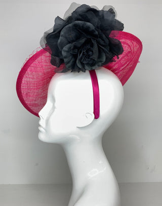 Pink and Black Fascinator attaches with headband, Derby Hat, Women's Church Hat, Hatinator, Fancy Hat, Tea Party Hat, wedding hat - The Hat Hive