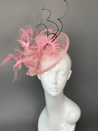 Pink and Black Fascinator, British Hat, Womens Tea Party Hat, Church Hat, Derby Hat, Fancy Hat, Pink Hat, Tea Party Hat, wedding hat - The Hat Hive