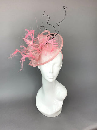 Pink and Black Fascinator, British Hat, Womens Tea Party Hat, Church Hat, Derby Hat, Fancy Hat, Pink Hat, Tea Party Hat, wedding hat - The Hat Hive