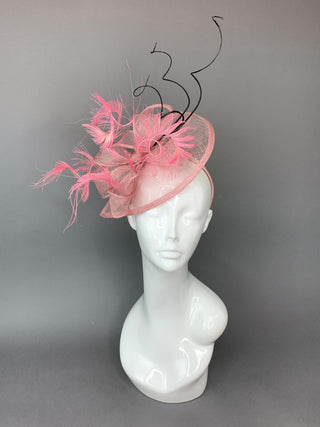 Pink and Black Fascinator, British Hat, Womens Tea Party Hat, Church Hat, Derby Hat, Fancy Hat, Pink Hat, Tea Party Hat, wedding hat - The Hat Hive