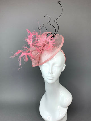 Pink and Black Fascinator, British Hat, Womens Tea Party Hat, Church Hat, Derby Hat, Fancy Hat, Pink Hat, Tea Party Hat, wedding hat - The Hat Hive