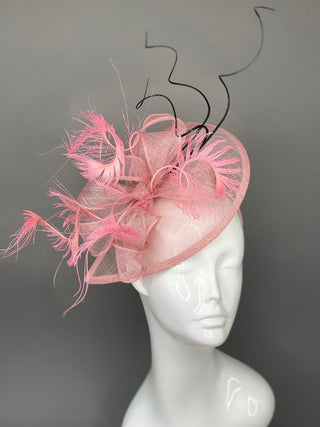 Pink and Black Fascinator, British Hat, Womens Tea Party Hat, Church Hat, Derby Hat, Fancy Hat, Pink Hat, Tea Party Hat, wedding hat - The Hat Hive