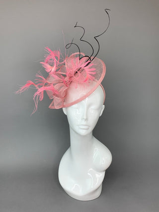 Pink and Black Fascinator, British Hat, Womens Tea Party Hat, Church Hat, Derby Hat, Fancy Hat, Pink Hat, Tea Party Hat, wedding hat - The Hat Hive