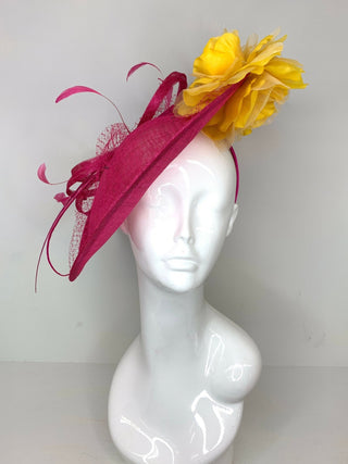 Pink and Yellow Fascinator attaches with headband, Derby Hat, Womens Church Hat, Hatinator, Fancy Hat, Tea Party Hat, wedding hat - The Hat Hive