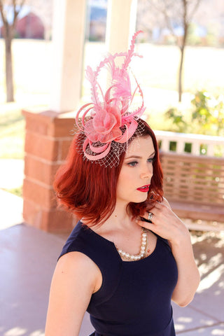 Pink Fascinator, Womens Tea Party Hat, Church Hat, Derby Hat, Fancy Hat, Bachelorette Hat, Tea Party Hat, wedding hat - The Hat Hive