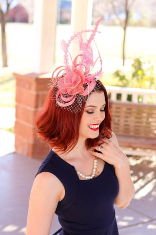 Pink Fascinator, Womens Tea Party Hat, Church Hat, Derby Hat, Fancy Hat, Bachelorette Hat, Tea Party Hat, wedding hat - The Hat Hive
