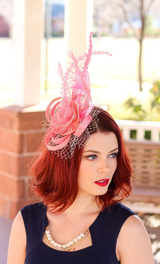 Pink Fascinator, Womens Tea Party Hat, Church Hat, Derby Hat, Fancy Hat, Bachelorette Hat, Tea Party Hat, wedding hat - The Hat Hive