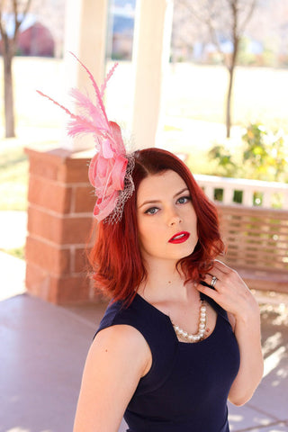 Pink Fascinator, Womens Tea Party Hat, Church Hat, Derby Hat, Fancy Hat, Bachelorette Hat, Tea Party Hat, wedding hat - The Hat Hive