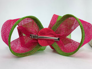 Pink & Green Fascinator, Pink and Green Bow, Womens Tea Party Fascinator, Church Hat, Derby Hat, Fancy Hat Mini Fascinator, wedding hat - The Hat Hive