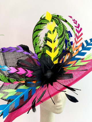 Pink Kentucky Derby Hat, Tea Party Hat, Church Hat, Feather Hat, Kentucky Derby Hats For Women, Neon Feather Hat, Black & Pink Hat - The Hat Hive