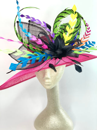 Pink Kentucky Derby Hat, Tea Party Hat, Church Hat, Feather Hat, Kentucky Derby Hats For Women, Neon Feather Hat, Black & Pink Hat - The Hat Hive