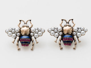 PINK PEARL VINTAGE BEE EARRINGS - The Hat Hive