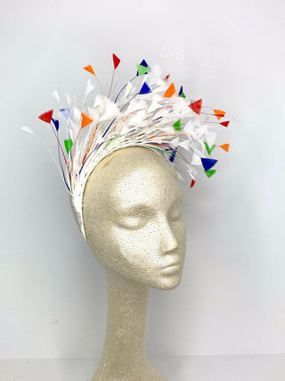 Rainbow Feather Fascinator, Kentucky Derby Hat, Womens Hat, Tea Party Hat, Church Hat, Derby Hat, Fancy Hat, ivory Hat, Tea Party - The Hat Hive
