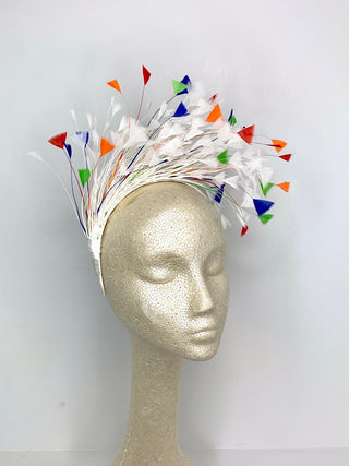 Rainbow Feather Fascinator, Kentucky Derby Hat, Womens Hat, Tea Party Hat, Church Hat, Derby Hat, Fancy Hat, ivory Hat, Tea Party - The Hat Hive