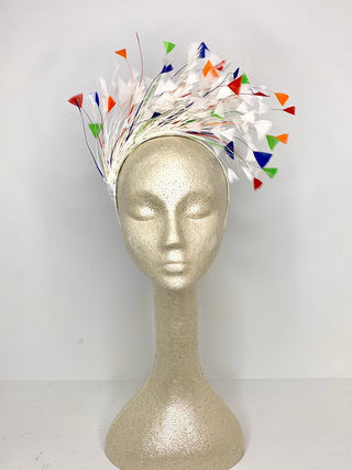 Rainbow Feather Fascinator, Kentucky Derby Hat, Womens Hat, Tea Party Hat, Church Hat, Derby Hat, Fancy Hat, ivory Hat, Tea Party - The Hat Hive