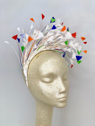 Rainbow Feather Fascinator, Kentucky Derby Hat, Womens Hat, Tea Party Hat, Church Hat, Derby Hat, Fancy Hat, ivory Hat, Tea Party - The Hat Hive