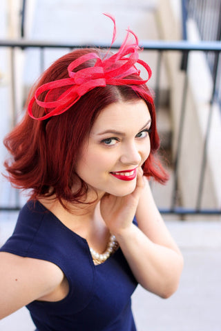 Red Fascinator, Fascinator, Tea Party Hat, Church Hat, Derby Hat, Fancy Hat, Wedding hat, Red Fascinator, womens hat, Britsh Hat, Royal Hat - The Hat Hive