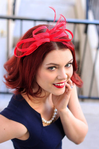 Red Fascinator, Fascinator, Tea Party Hat, Church Hat, Derby Hat, Fancy Hat, Wedding hat, Red Fascinator, womens hat, Britsh Hat, Royal Hat - The Hat Hive