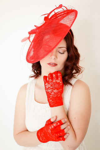 Red Lace Gloves - The Hat Hive