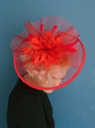 Red Mesh Fascinator, The Celeste Tea Party Hat, Church Hat, Kentucky Derby Hat, Fancy Hat, Pink Hat, Tea Party Hat, wedding hat, British Hat - The Hat Hive