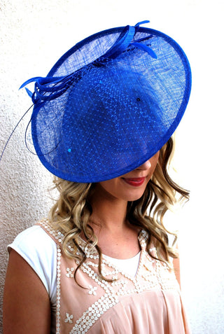 Royal Blue Fascinator Derby Hat on Headband, several colors avail, Church Hat, Derby Hat, Fancy Hat, Royal Hat, Tea Party Hat, wedding hat - The Hat Hive