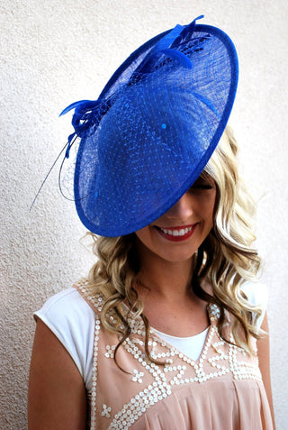 Royal Blue Fascinator Derby Hat on Headband, several colors avail, Church Hat, Derby Hat, Fancy Hat, Royal Hat, Tea Party Hat, wedding hat - The Hat Hive