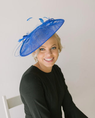 Royal Blue Fascinator Derby Hat on Headband, several colors avail, Church Hat, Derby Hat, Fancy Hat, Royal Hat, Tea Party Hat, wedding hat - The Hat Hive