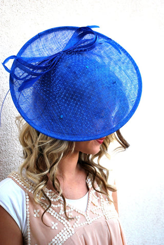 Royal Blue Fascinator Derby Hat on Headband, several colors avail, Church Hat, Derby Hat, Fancy Hat, Royal Hat, Tea Party Hat, wedding hat - The Hat Hive