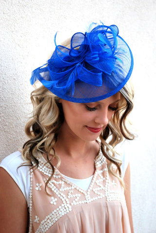 Royal Blue Fascinator, Tea Party Hat, Church Hat, Derby Hat, Fancy Hat, Royal Blue Hat, wedding hat, Blue Fascinator, womens hat - The Hat Hive