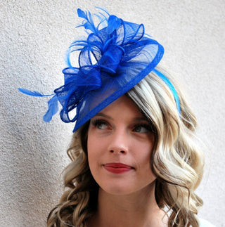 Royal Blue Fascinator, Tea Party Hat, Church Hat, Derby Hat, Fancy Hat, Royal Blue Hat, wedding hat, Blue Fascinator, womens hat - The Hat Hive