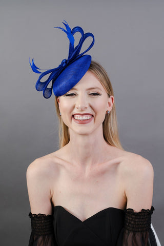 Royal Blue Fascinator with both headband and hair clip option, Tea Party Hat, Kentucky Derby Hat, British Hat, Wedding hat, women's hat - The Hat Hive