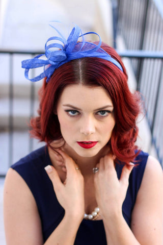 Royal Blue Fascinator, Womens Tea Party Hat, Church Hat, Derby Hat, Fancy Hat, Navy Blue Hat, Tea Party Hat, wedding hat - The Hat Hive