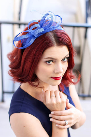 Royal Blue Fascinator, Womens Tea Party Hat, Church Hat, Derby Hat, Fancy Hat, Navy Blue Hat, Tea Party Hat, wedding hat - The Hat Hive