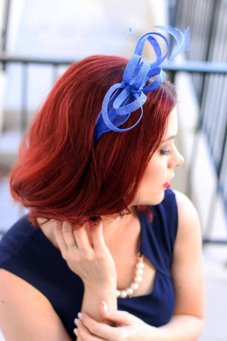 Royal Blue Fascinator, Womens Tea Party Hat, Church Hat, Derby Hat, Fancy Hat, Navy Blue Hat, Tea Party Hat, wedding hat - The Hat Hive