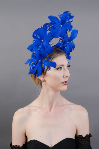 Royal Blue Feather Fascinator on headband, Tea Party Hat, Kentucky Derby Hat, British Hat, Wedding hat, women's hat - The Hat Hive