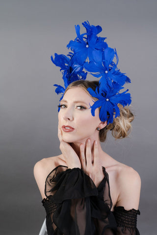 Royal Blue Feather Fascinator on headband, Tea Party Hat, Kentucky Derby Hat, British Hat, Wedding hat, women's hat - The Hat Hive