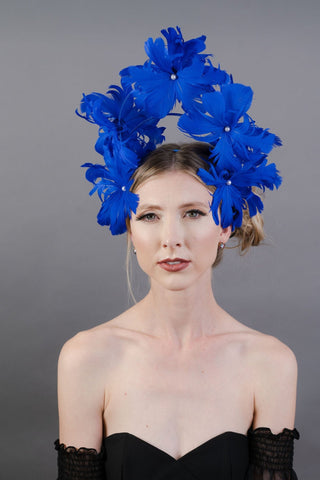 Royal Blue Feather Fascinator on headband, Tea Party Hat, Kentucky Derby Hat, British Hat, Wedding hat, women's hat - The Hat Hive