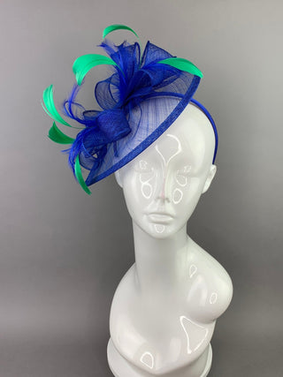 ROYAL BLUE & KELLY GREEN FASCINATOR - The Hat Hive