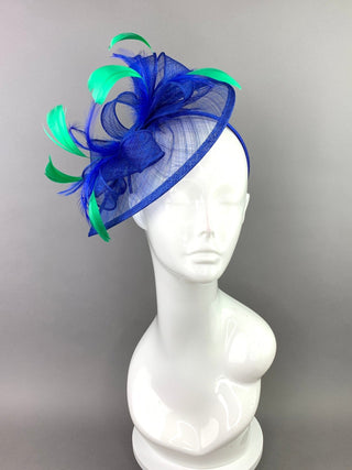 ROYAL BLUE & KELLY GREEN FASCINATOR - The Hat Hive