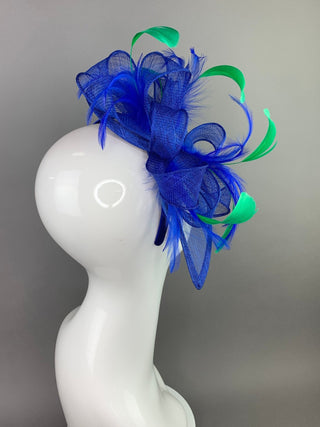 ROYAL BLUE & KELLY GREEN FASCINATOR - The Hat Hive