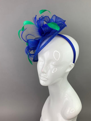 ROYAL BLUE & KELLY GREEN FASCINATOR - The Hat Hive