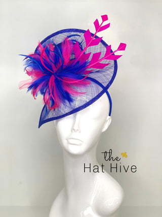 Royal Blue & Pink Fascinator, Womens Tea Party Hat, Church Hat, Derby Hat, Fancy Hat, Bachelorette Hat, Tea Party Hat, wedding hat - The Hat Hive