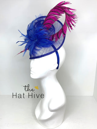 Royal Blue & Pink Fascinator, Womens Tea Party Hat, Church Hat, Derby Hat, Fancy Hat, Bachelorette Hat, Tea Party Hat, wedding hat - The Hat Hive
